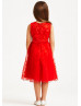 Red Polka Dots Tulle Knee Length Flower Girl Dress With Bow